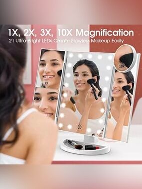 Mirror, makeup mirror lighted, 2X, 3X  10x Magnify, Trifold, 3 Panel LED Lighted